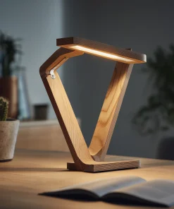 Angular Wooden Desk Lamp With Integrated LED Light