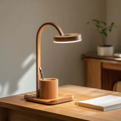 Premium Solid Wood Arc Desk Lamp