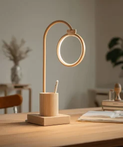 Circular Glow Wooden Desk Lamp