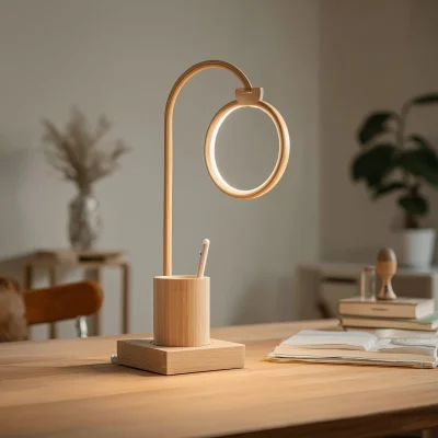 Premium Solid Wood Circular Glow Desk Lamp