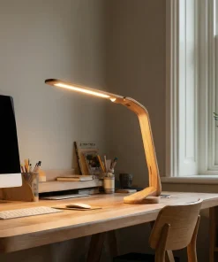 Curved Wooden Desk Lamp With Slim LED Light