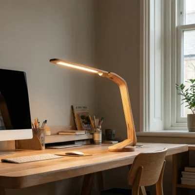 Premium Solid Wood Curved Desk Lamp With Slim LED Light