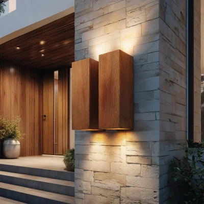 Dual Wooden Wall Sconce For Warm Outdoor Lighting