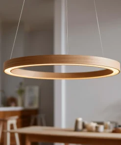 Floating Wooden Ring Pendant Light With Integrated LED
