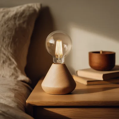 Handcrafted Wood Bedside Table Lamp Minimalist, Freeshiping, Extra Sale Today