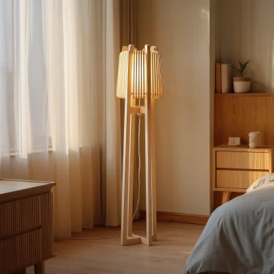 Solid Wood Floor Lamp With Vertical Slatted Shade, Best Gift, Best Sell, Extra Sale