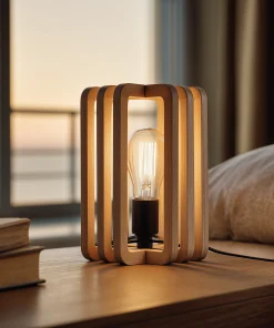 Modern Wooden Table Lamp With Layered Frame Design