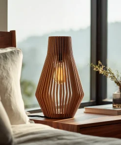 Modern Wooden Table Lamp With Vertical Slat Design