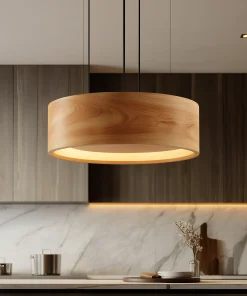 Round Solid Wood Pendant Light With Soft Downward Glow