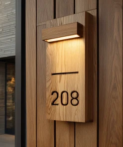Solid Wood Address Wall Light With Integrated Downlight