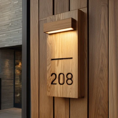 Solid Wood Address Wall Light With Integrated Downlight