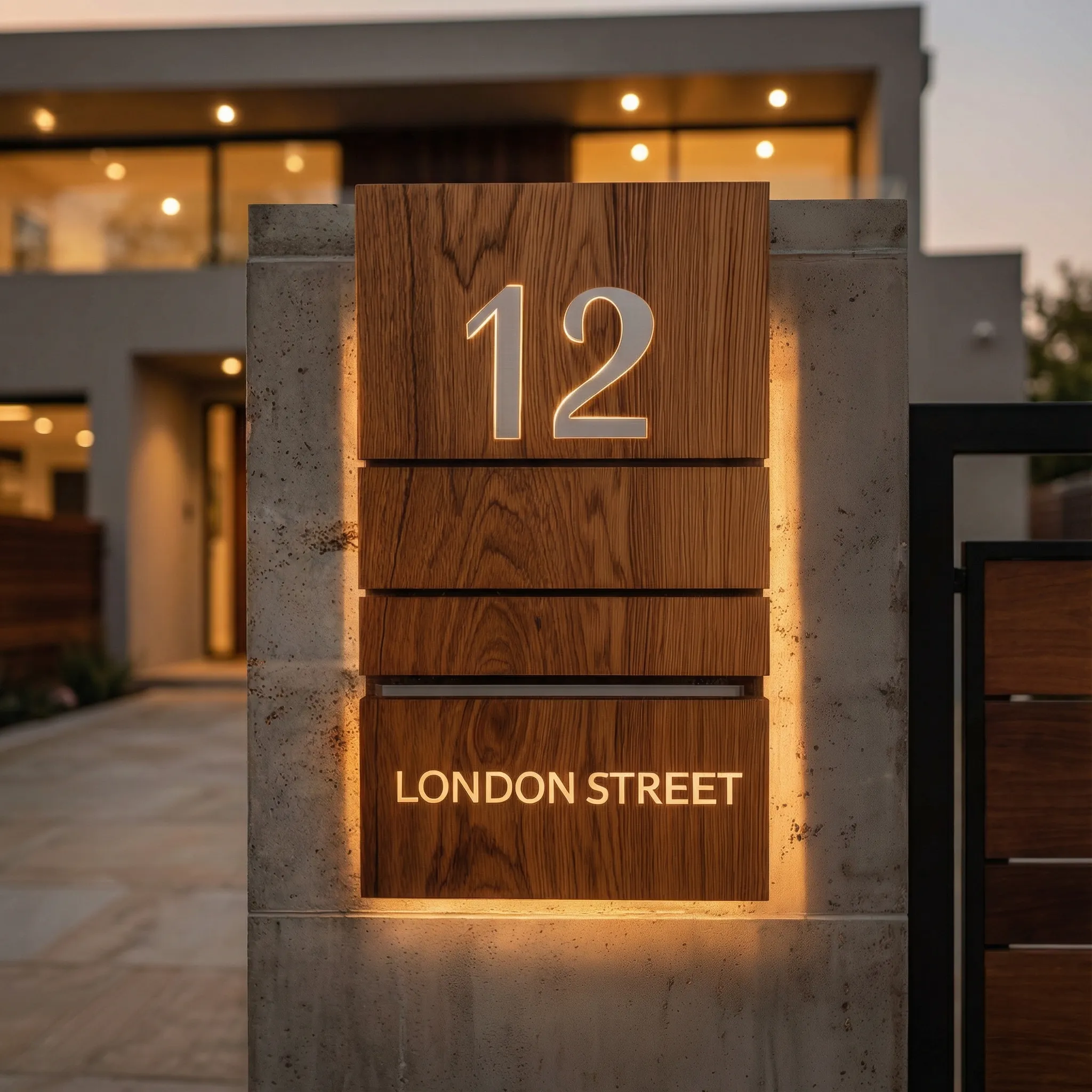 Solid Wood Illuminated Address Sign With Backlit Numbers