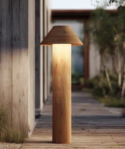 Solid Wood Outdoor Bollard Light With Soft Ambient Glow