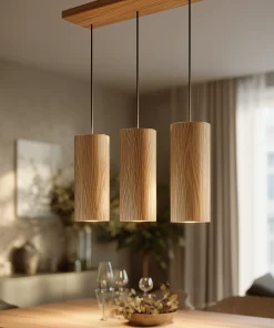Solid Wood Triple Pendant Light For Dining Spaces
