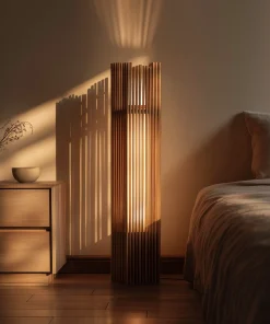 Vertical Wooden Slat Floor Lamp With Soft Diffused Light