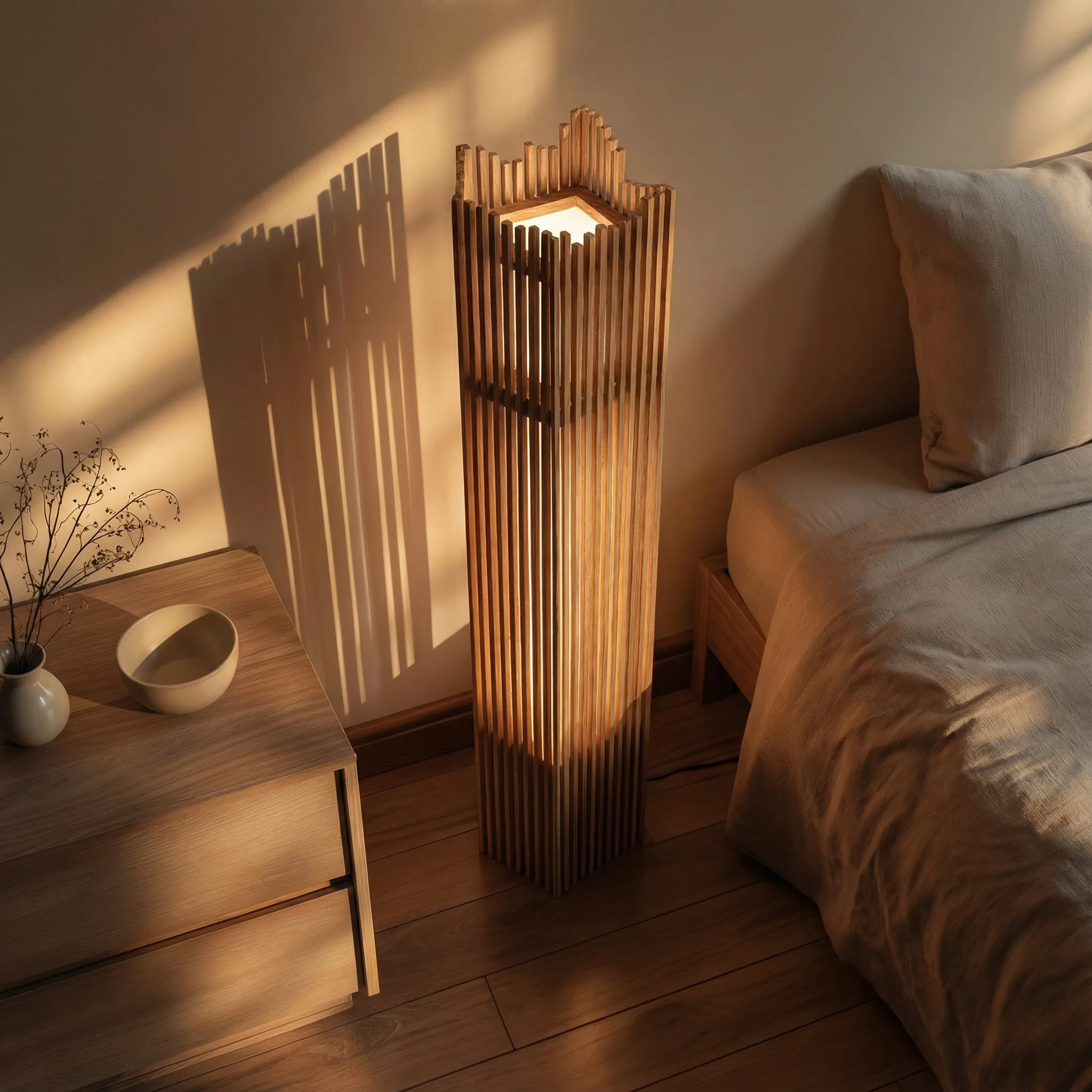 Vertical Wooden Slat Floor Lamp With Soft Diffused Light - Image 2