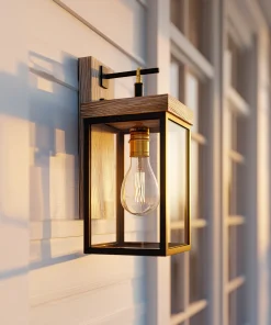 Wood Frame Glass Lantern Outdoor Wall Light