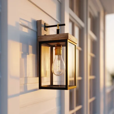 Durable Solid Wood Outdoor Wall Lantern Light