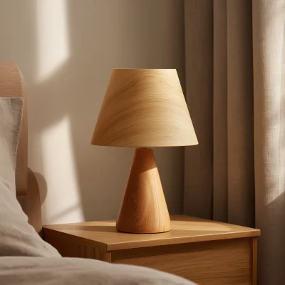 Solid Wood Bedside Lamp With Tapered Shade, Best Seller, Sale Off Today