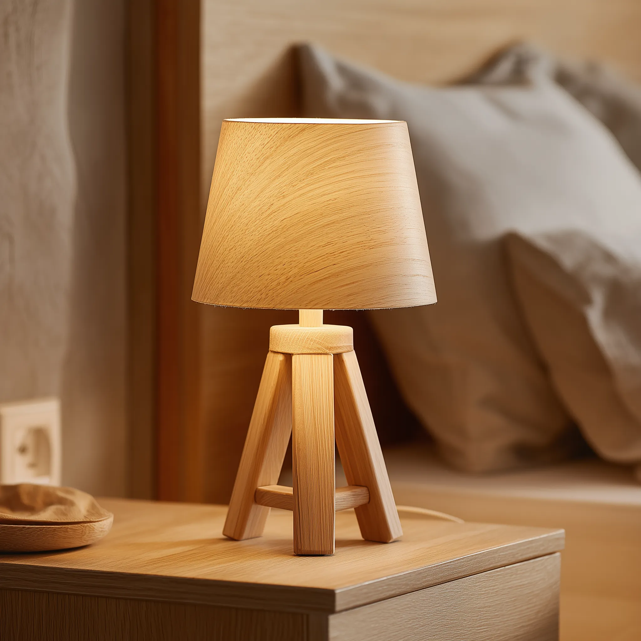 Wooden Tripod Table Lamp With Fabric Shade