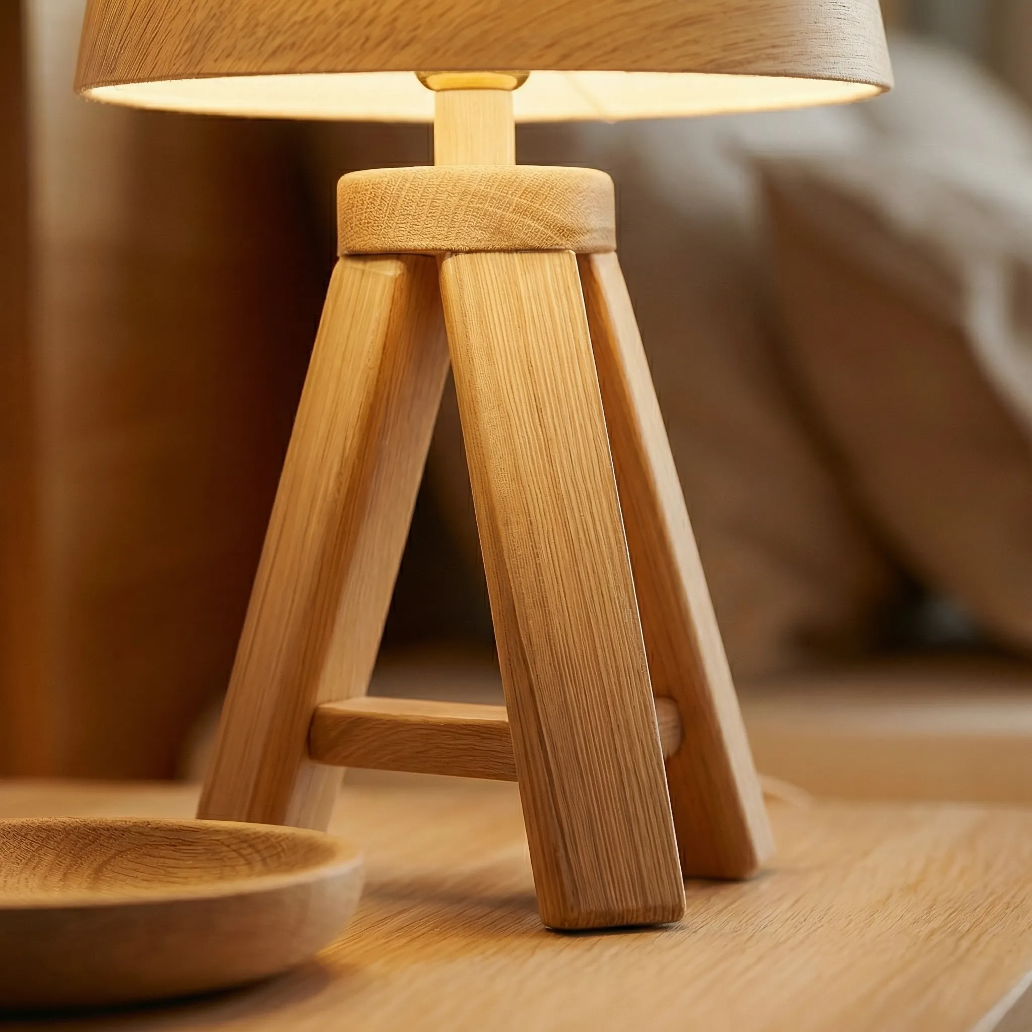 Wooden Tripod Table Lamp With Fabric Shade - Image 4