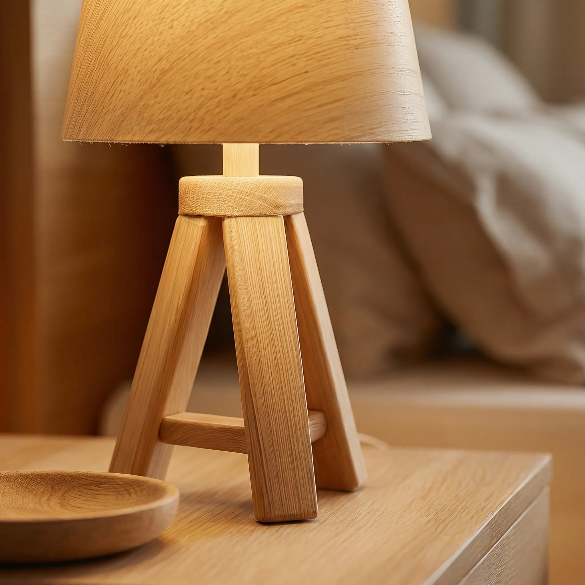 Wooden Tripod Table Lamp With Fabric Shade - Image 3