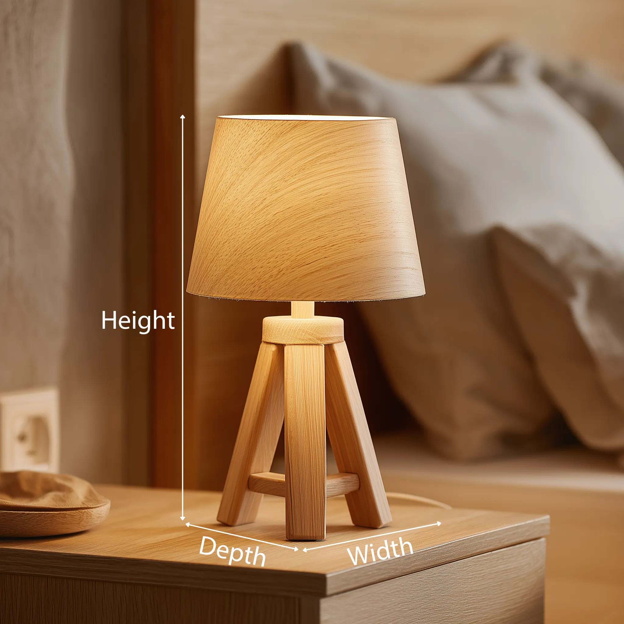 Wooden Tripod Table Lamp With Fabric Shade - Image 5